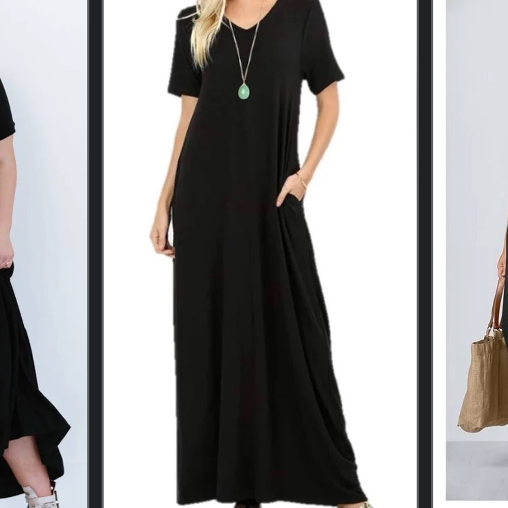 Black Double V-neck Maxi Dress